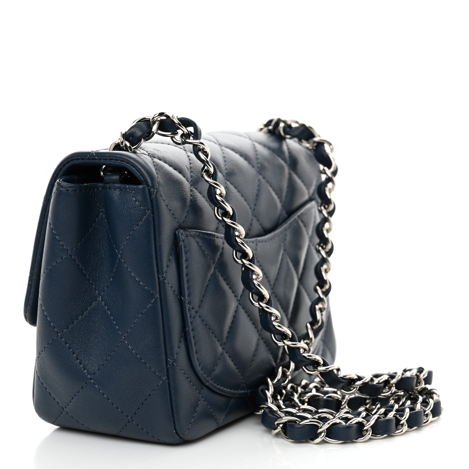 Lambskin Quilted Mini Square Flap Navy