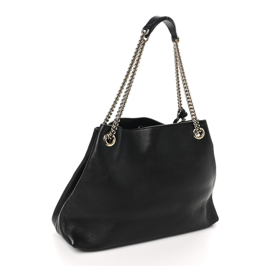 Pebbled Calfskin Medium Soho Chain Shoulder Bag Black