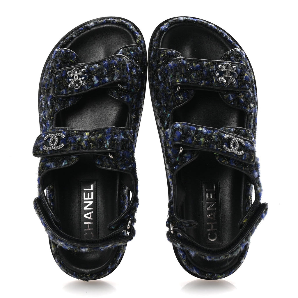 Iridescent Tweed Velcro Dad Sandals 37.5 Navy Blue Multicolor