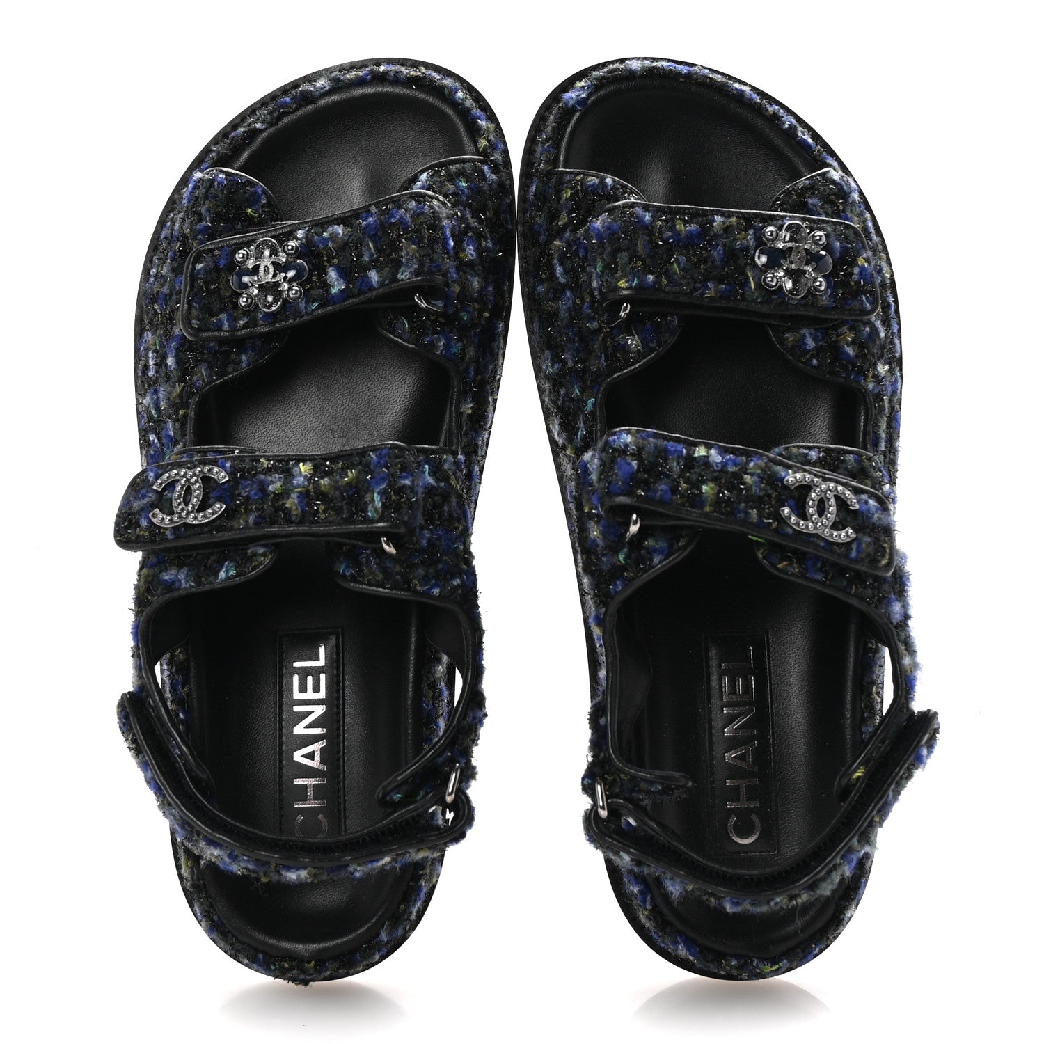 Iridescent Tweed Velcro Dad Sandals 37.5 Navy Blue Multicolor