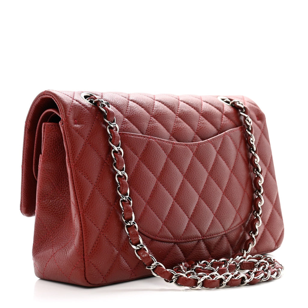 Caviar Quilted Medium Double Flap Dark Red