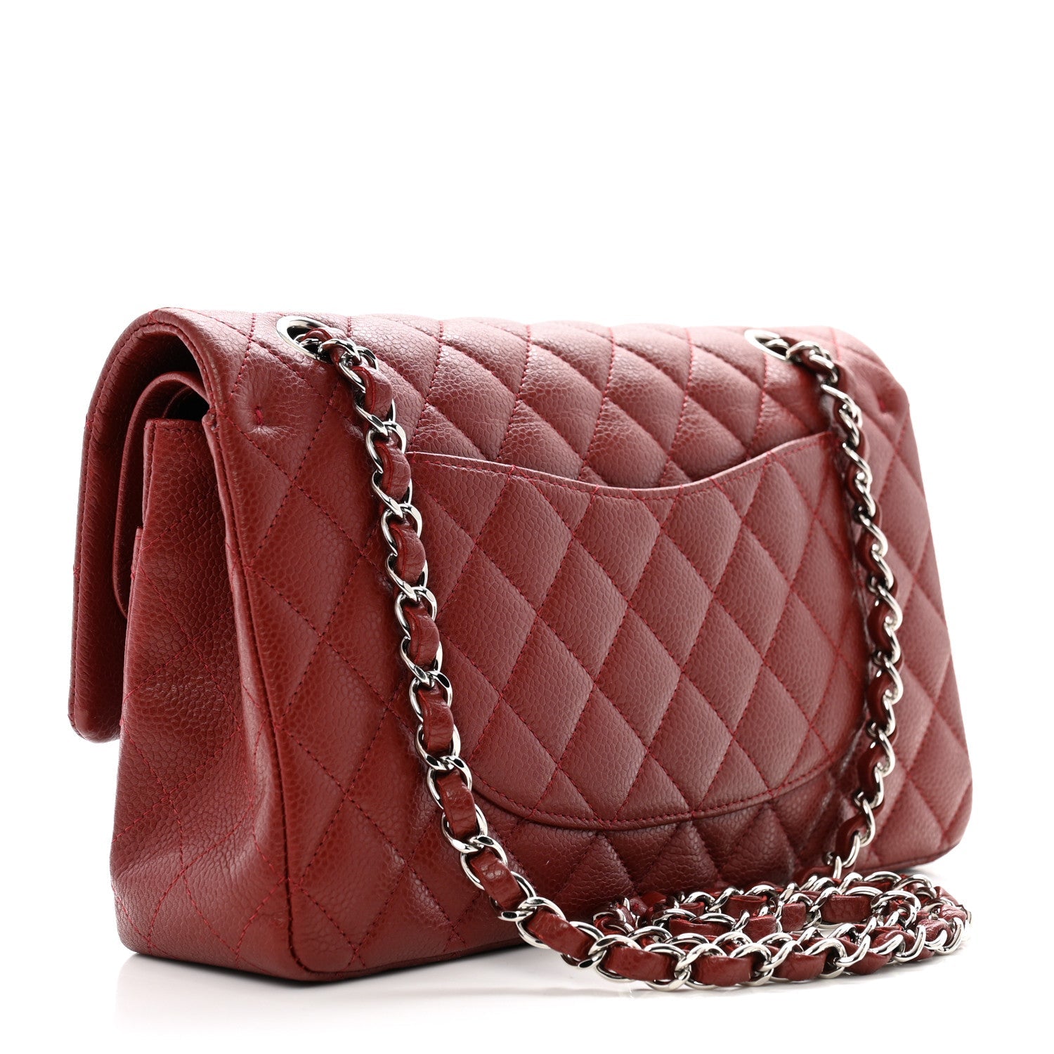 Caviar Quilted Medium Double Flap Dark Red