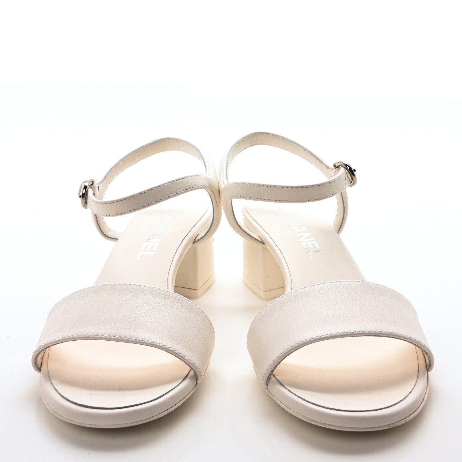 Lambskin Logo Ankle Strap Sandals 36 White