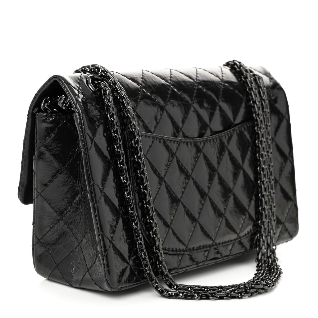 Glazed Aged Calfskin Quilted 2.55 Reissue 225 Flap So Black
