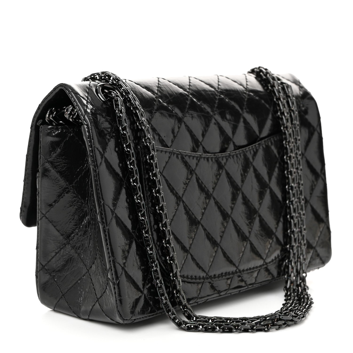 Glazed Aged Calfskin Quilted 2.55 Reissue 225 Flap So Black