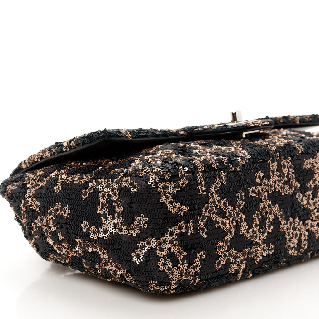 Sequin Medium Single Flap Black Gold