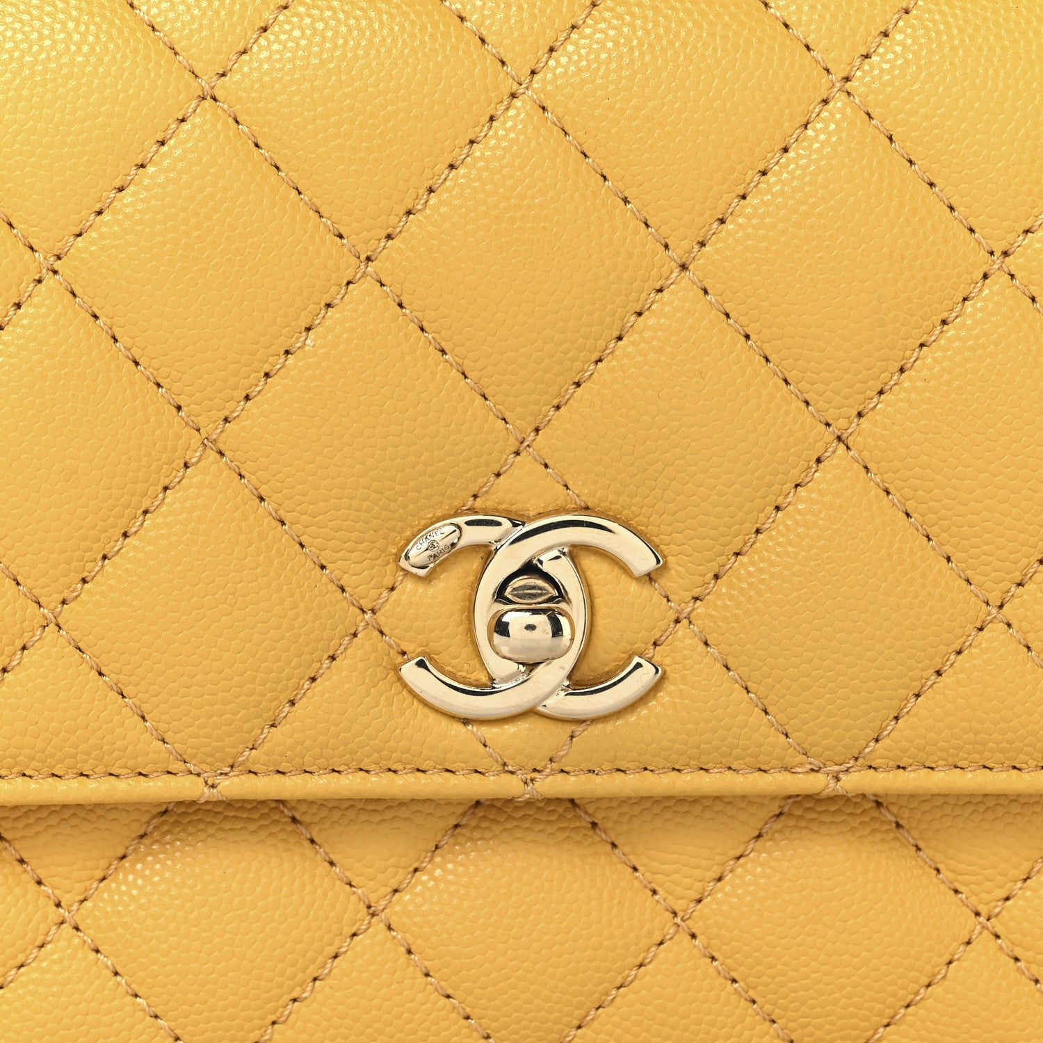 Caviar Lizard Embossed Quilted Mini Coco Handle Flap Yellow
