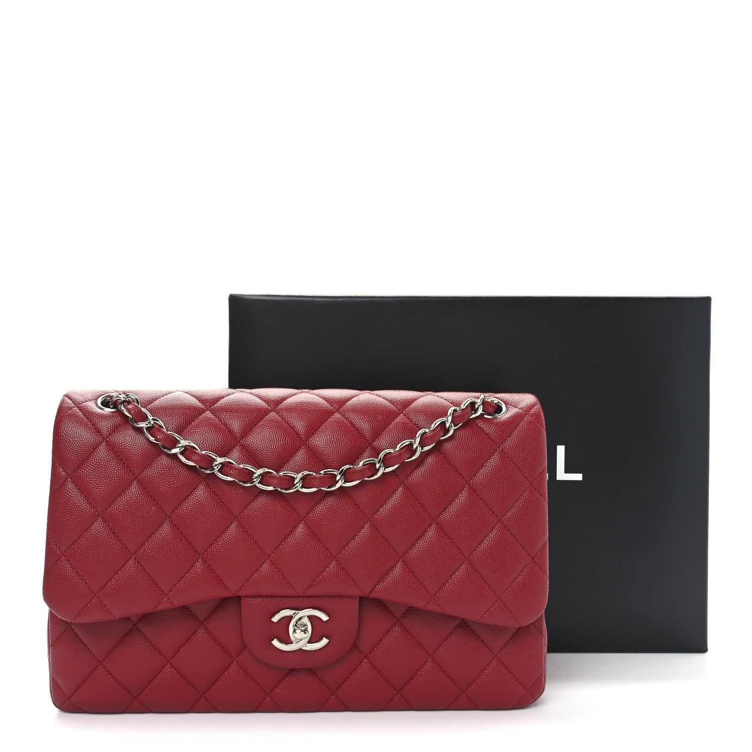 Caviar Quilted Jumbo Double Flap Dark Red