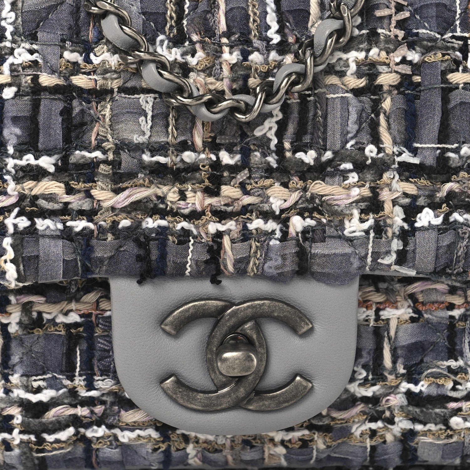 Tweed Quilted Mini Side Pearl Flap Bag Grey