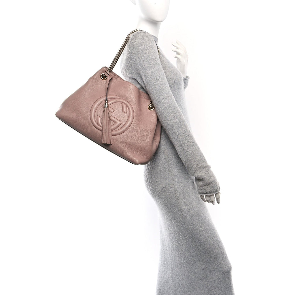 Pebbled Calfskin Medium Soho Chain Shoulder Bag Dark Cipria