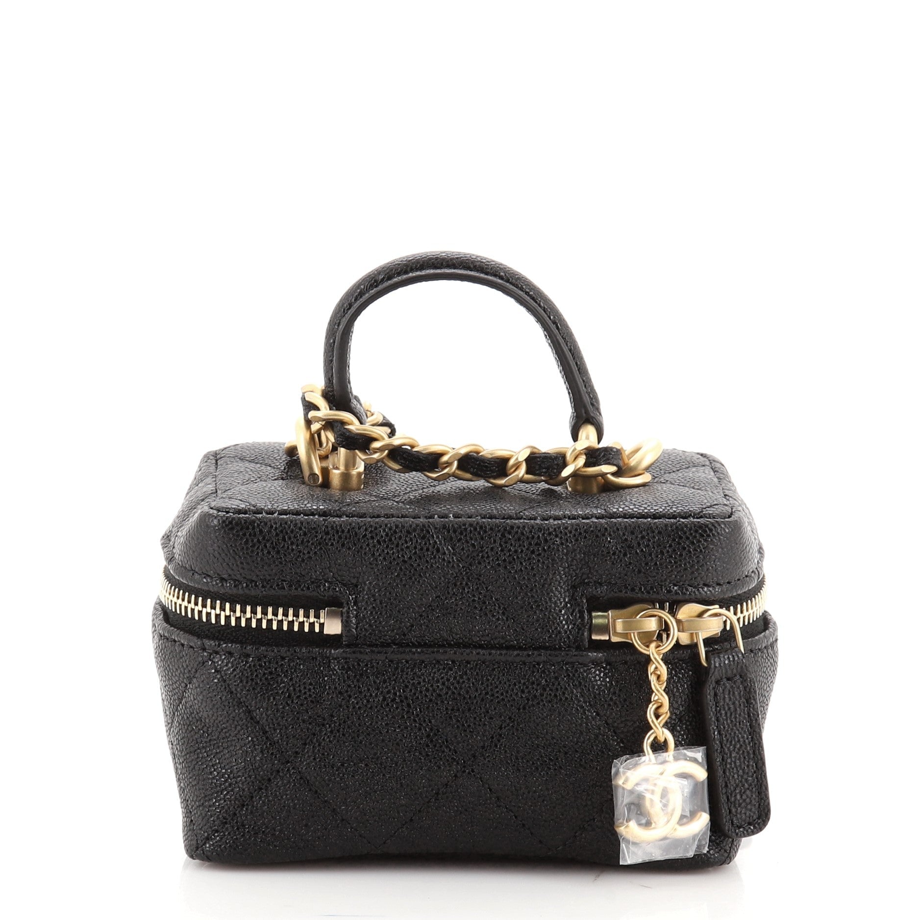 Top Handle Zip Around Vanity Case with Chain Quilted Caviar Mini
