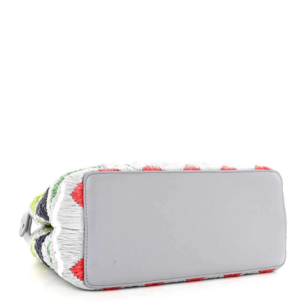 Nappa Raffia Embroidered Mini Peekaboo Iconic Satchel Grey Multicolor