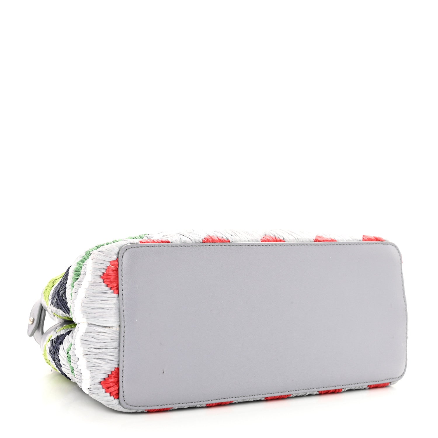 Nappa Raffia Embroidered Mini Peekaboo Iconic Satchel Grey Multicolor