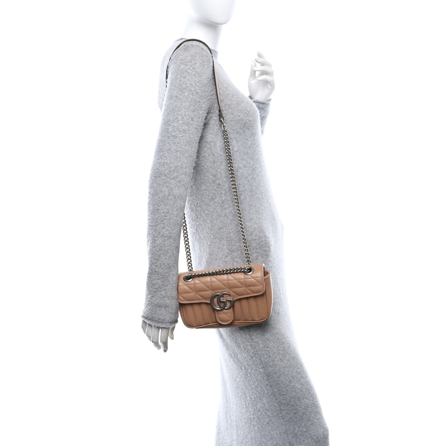 Calfskin Matelasse Aria Mini GG Marmont Shoulder Bag Camelia