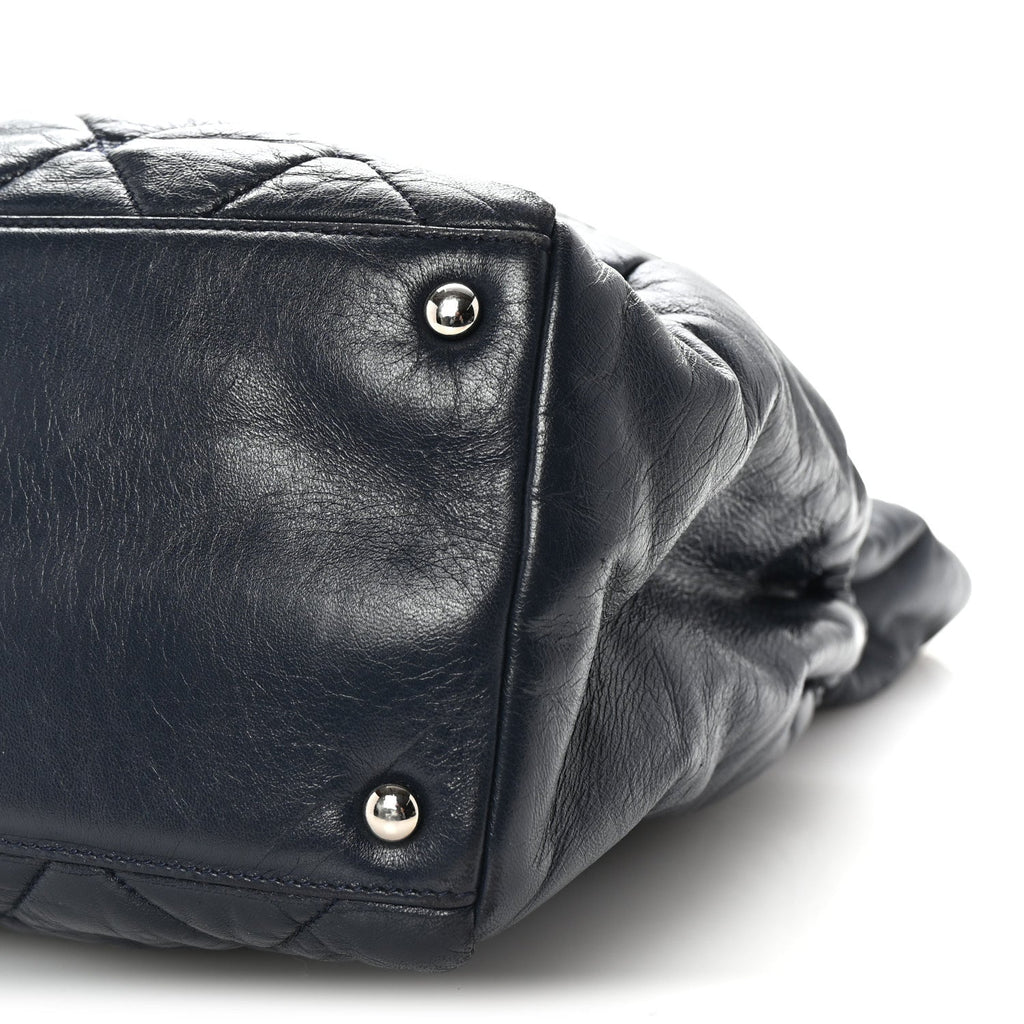 Lambskin Quilted Hidden Chain Tote Navy