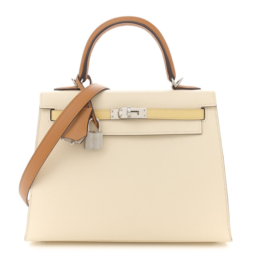 Epsom Tri-Color Kelly Sellier 25 Nata Jaune Poussin Sesame
