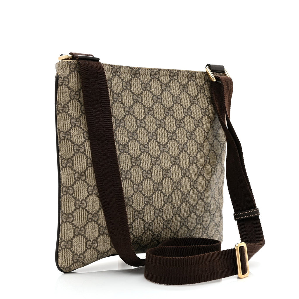 GG Supreme Monogram Selleria Calfskin Small Flat Side Zip Messenger Bag Beige Ebony Cocoa Dark Chocolate