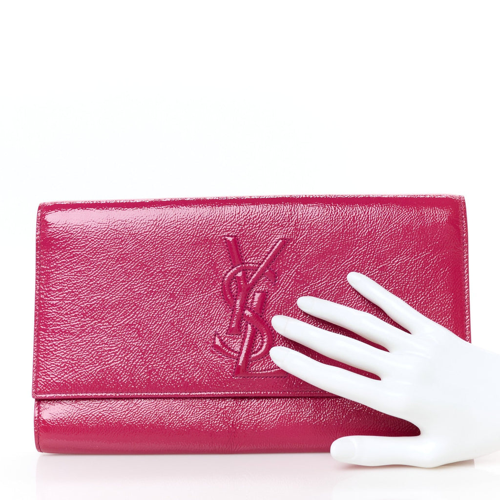 Textured Patent Monogram Large Belle De Jour Clutch Fuchsia