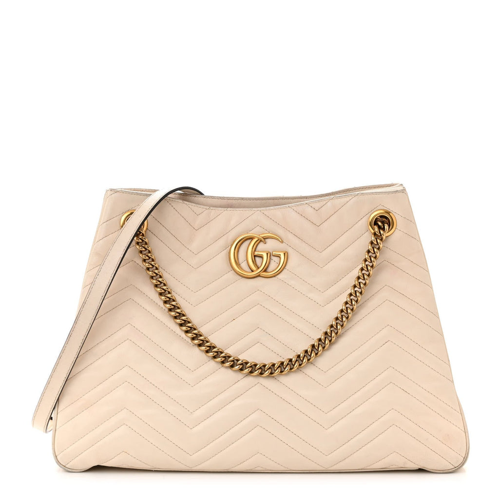 Calfskin Matelasse Medium GG Marmont Shoulder Tote Bag White