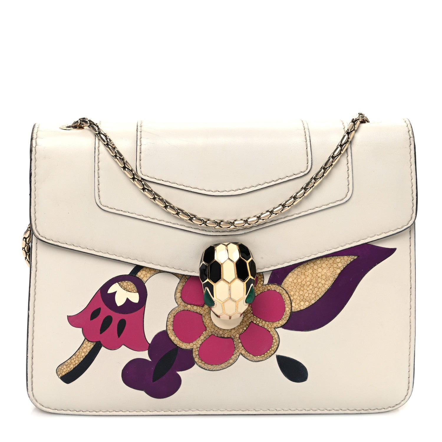 Calfskin Galuchat Floral Serpenti Forever Crossbody White Multicolor