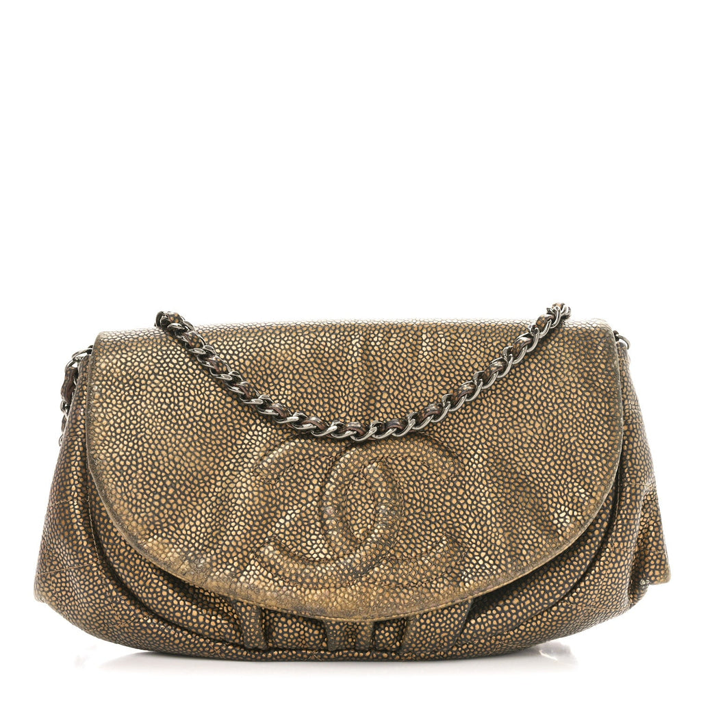 Metallic Caviar Half Moon Wallet On Chain WOC Bronze
