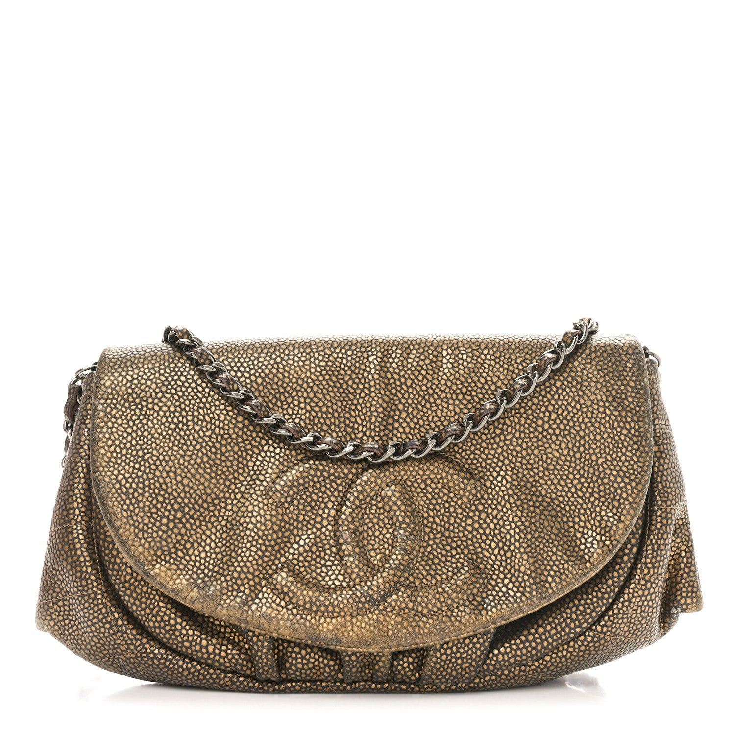 Metallic Caviar Half Moon Wallet On Chain WOC Bronze