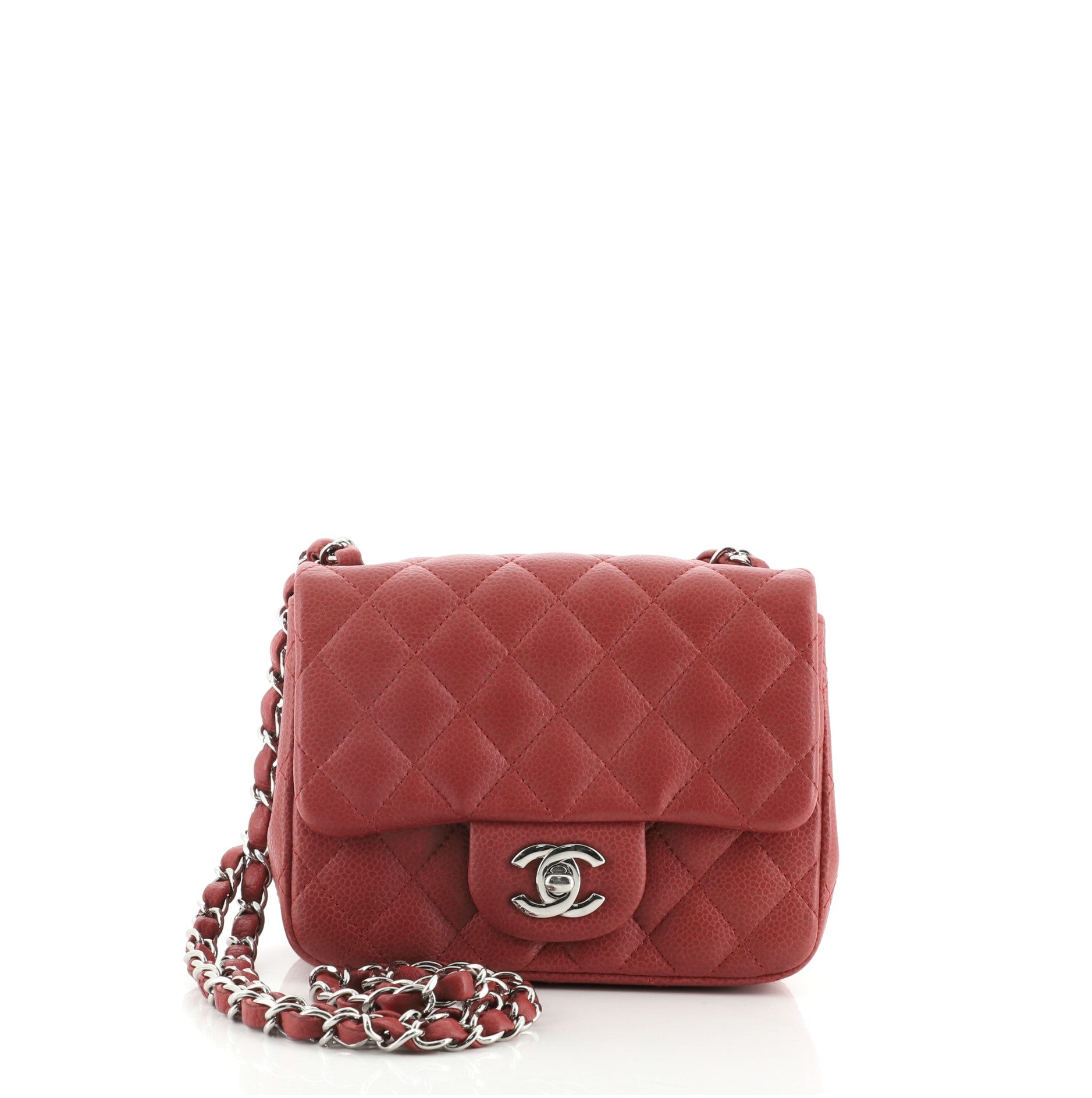Square Classic Single Flap Bag Quilted Caviar Mini