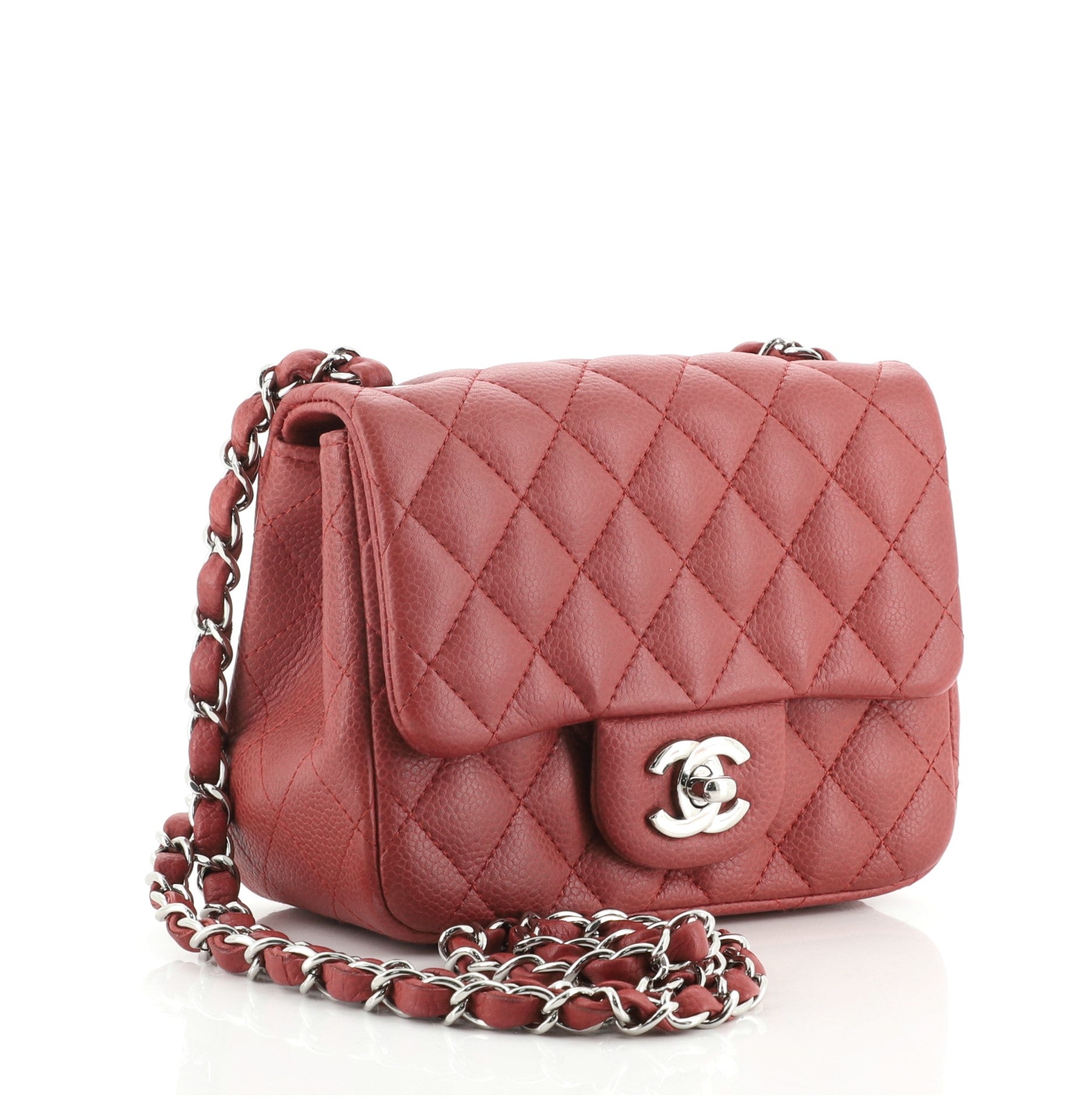 Square Classic Single Flap Bag Quilted Caviar Mini