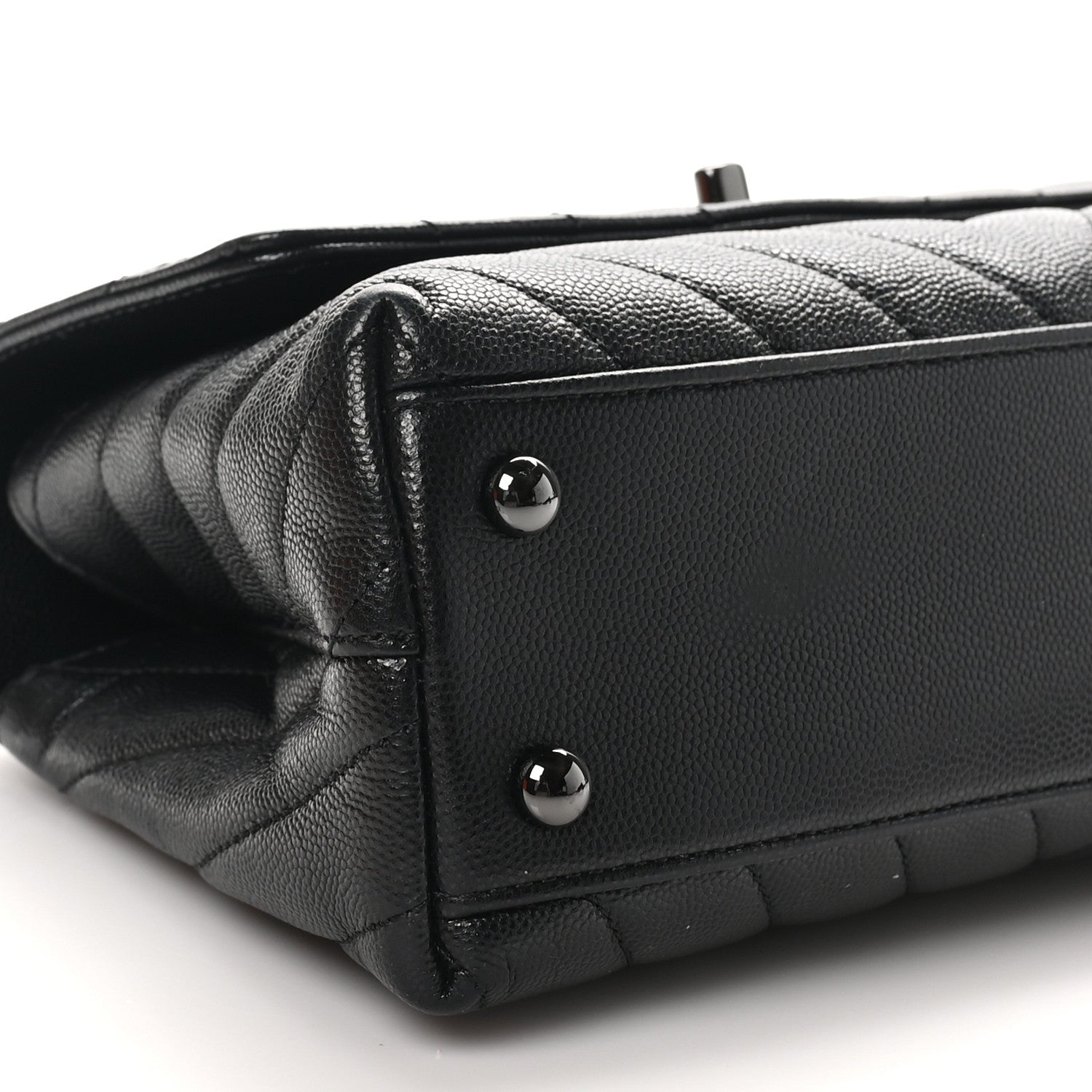 Caviar Chevron Quilted Mini Coco Handle Flap So Black
