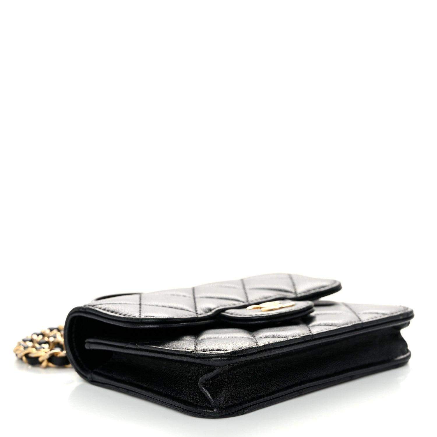 Lambskin Quilted Top Handle Flap Coin Purse With Chain Black