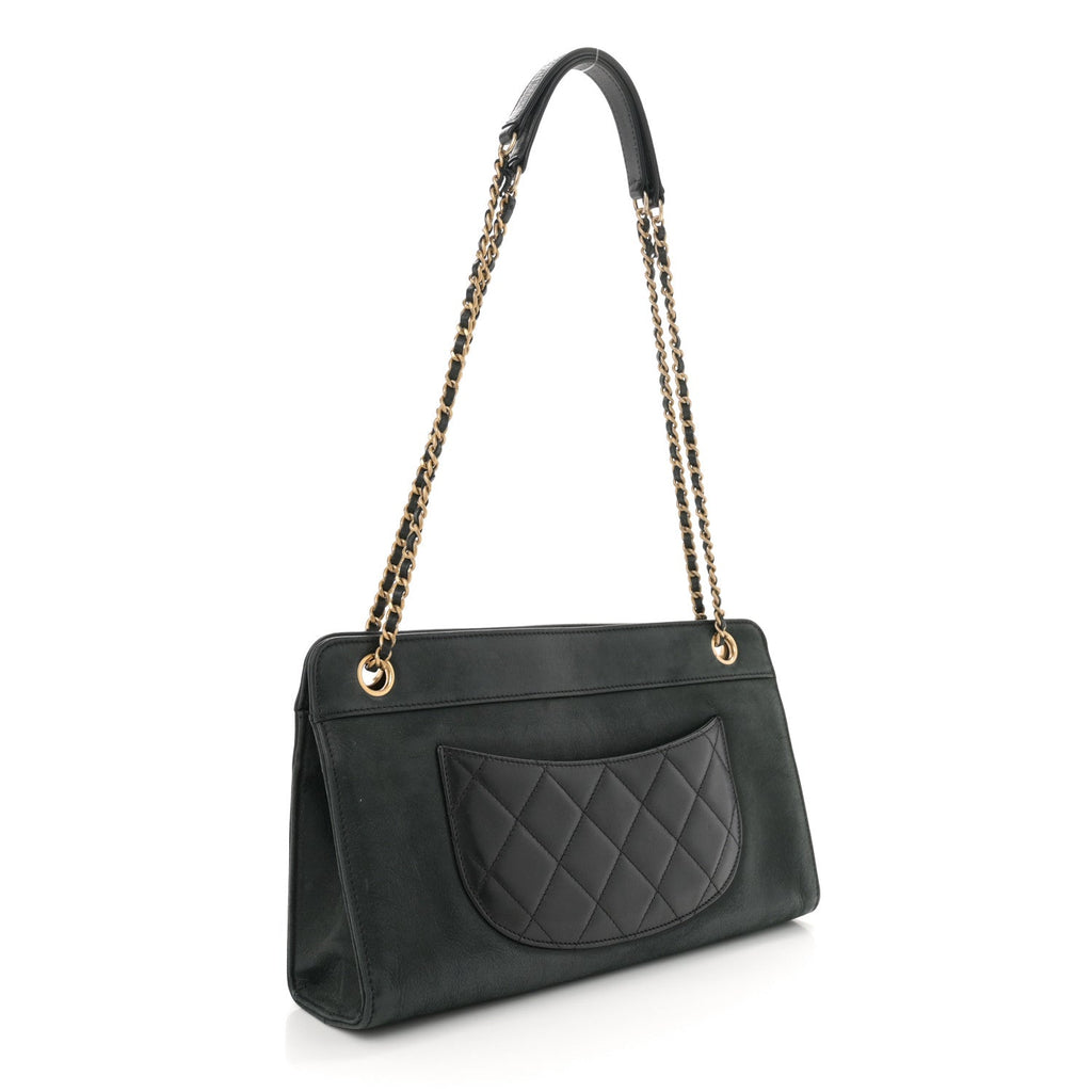 Iridescent Calfskin Quilted In & Out Camera Case Black