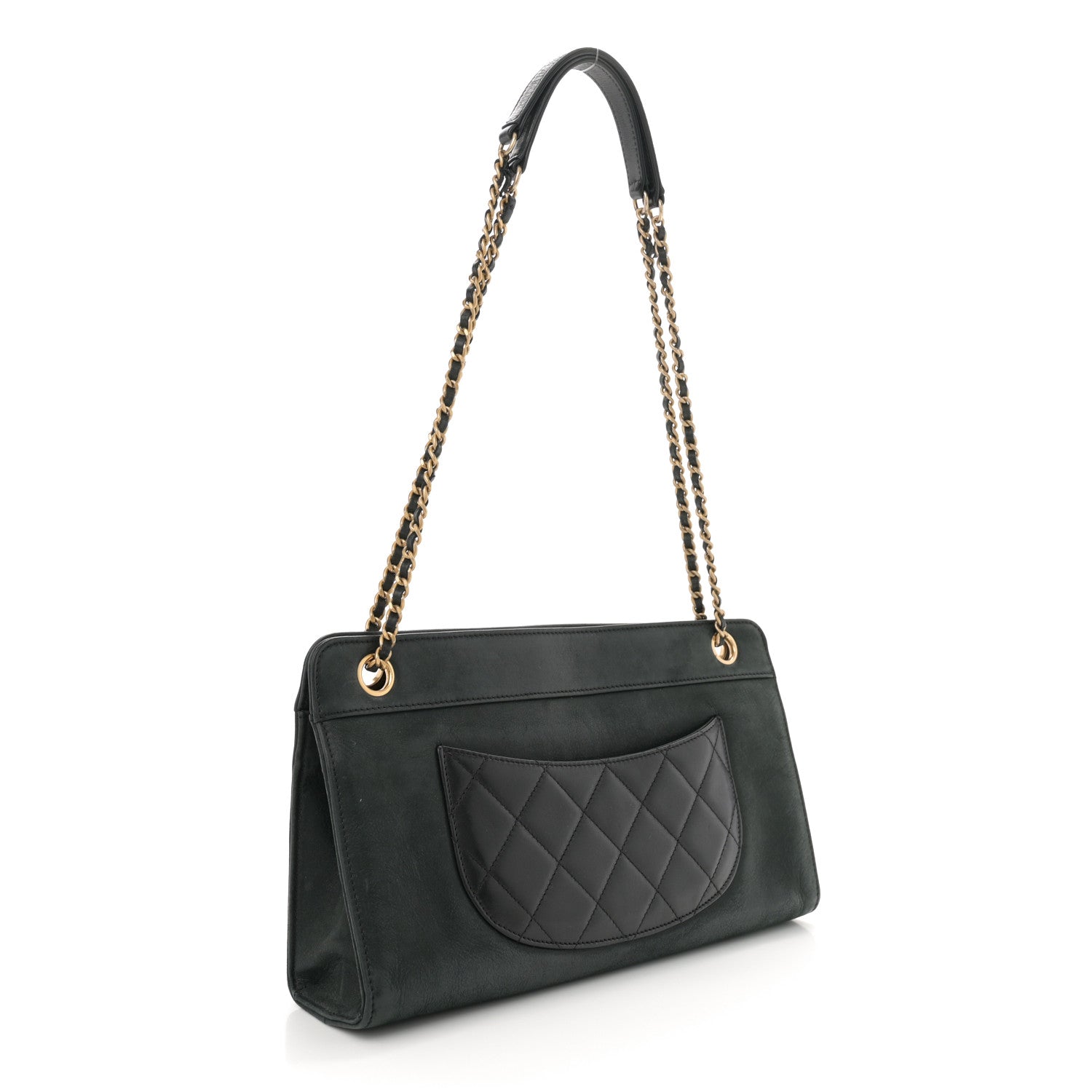 Iridescent Calfskin Quilted In & Out Camera Case Black