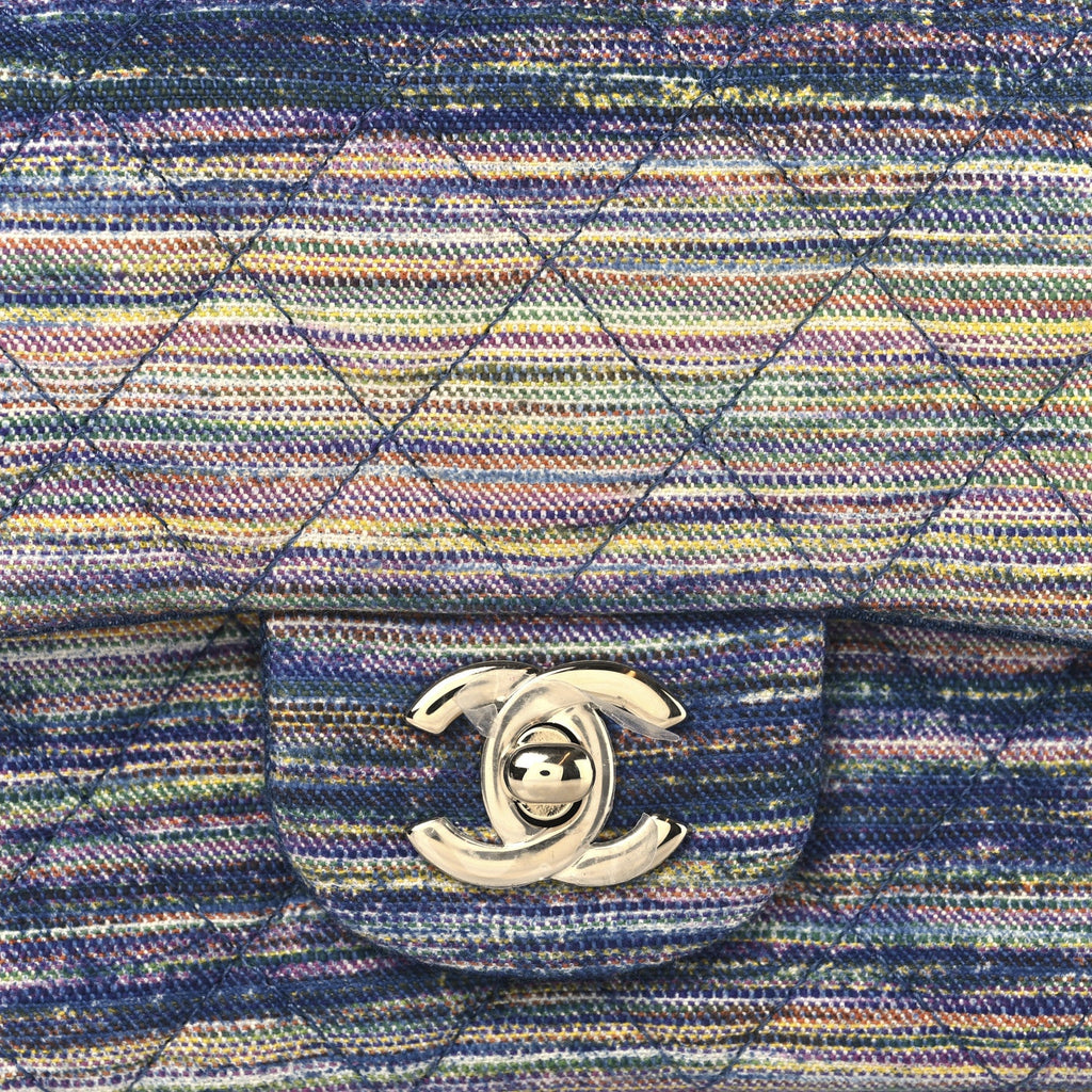 Striated Denim Quilted Classics in Fabrics Mini Rectangular Flap Navy Yellow Purple Green Multicolor