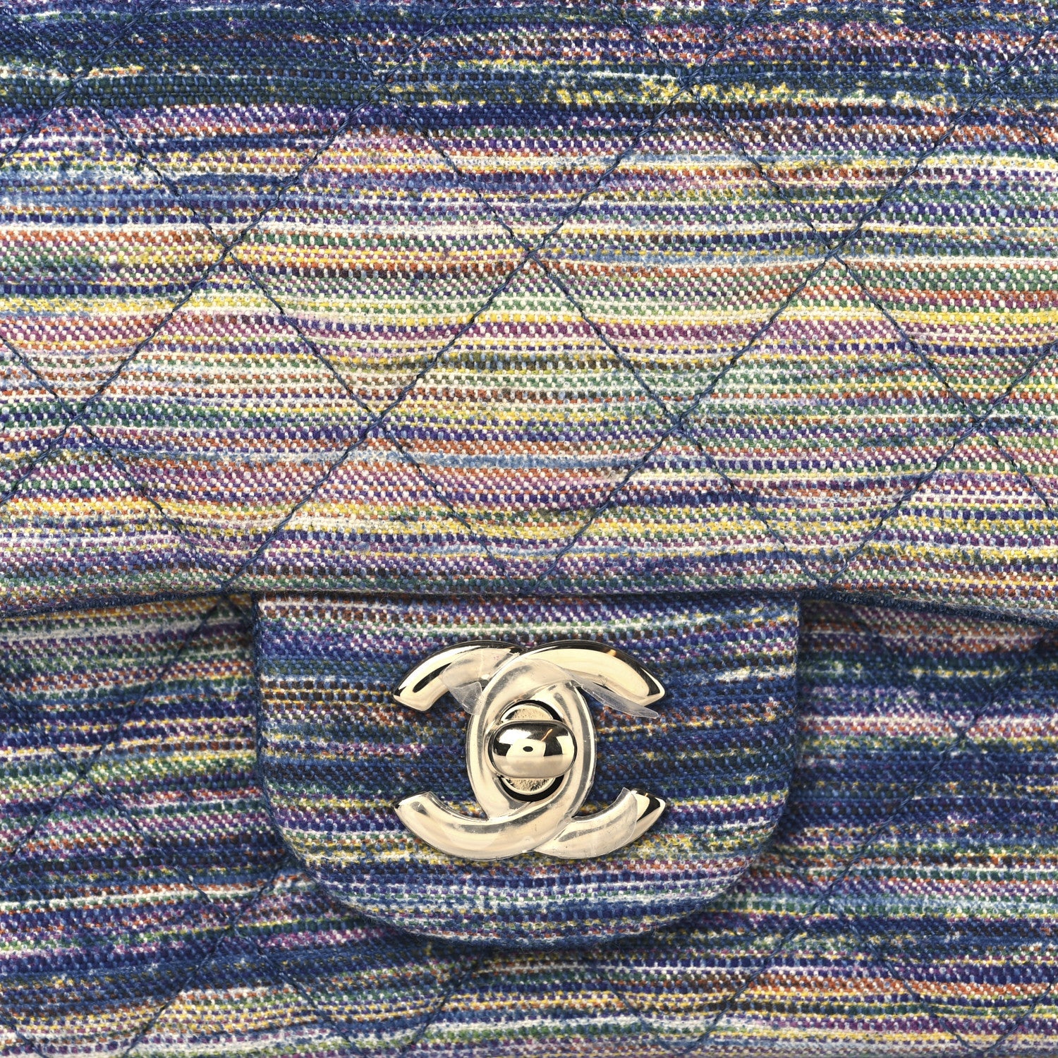 Striated Denim Quilted Classics in Fabrics Mini Rectangular Flap Navy Yellow Purple Green Multicolor