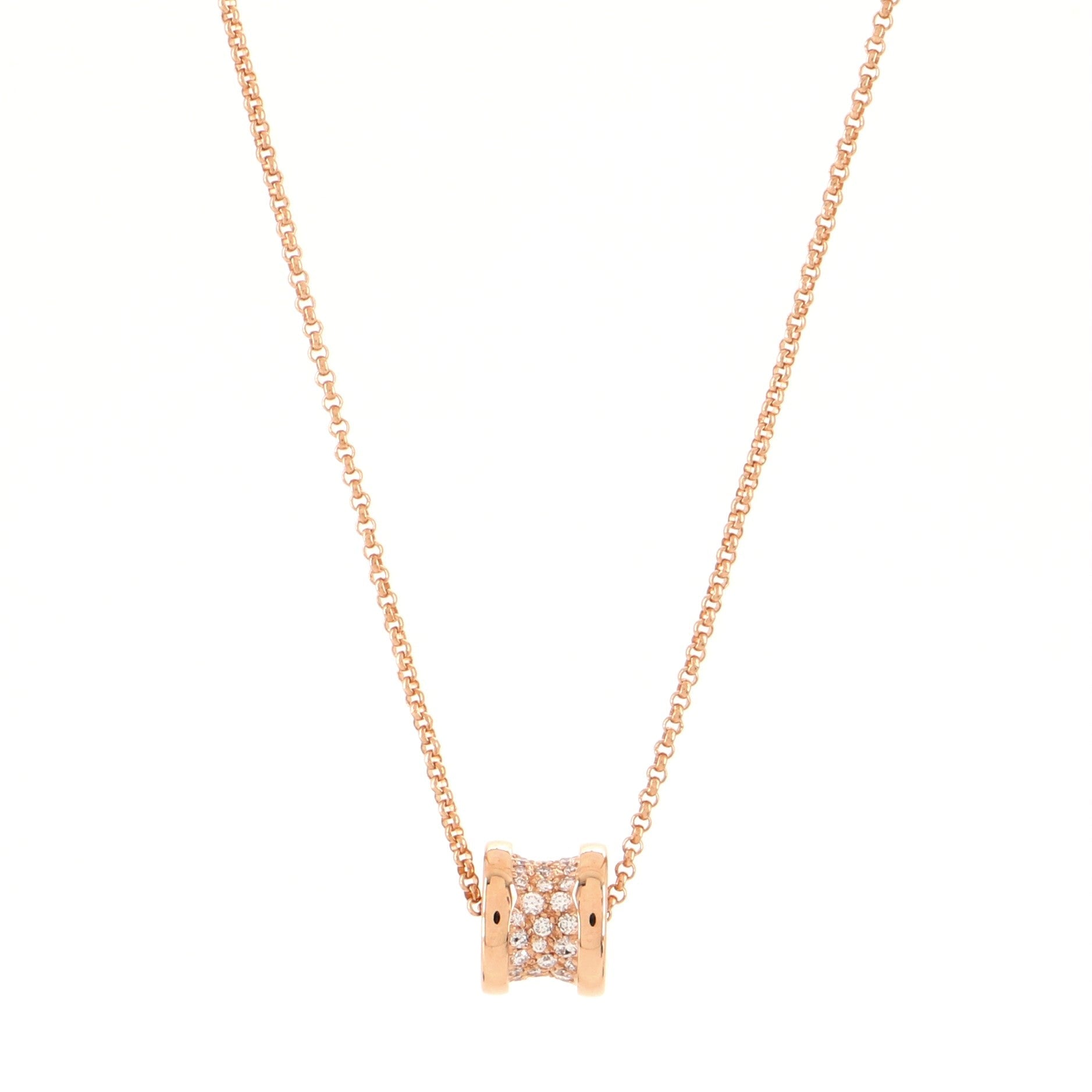 B.Zero1 Round Pendant Necklace 18K Rose Gold with Diamonds