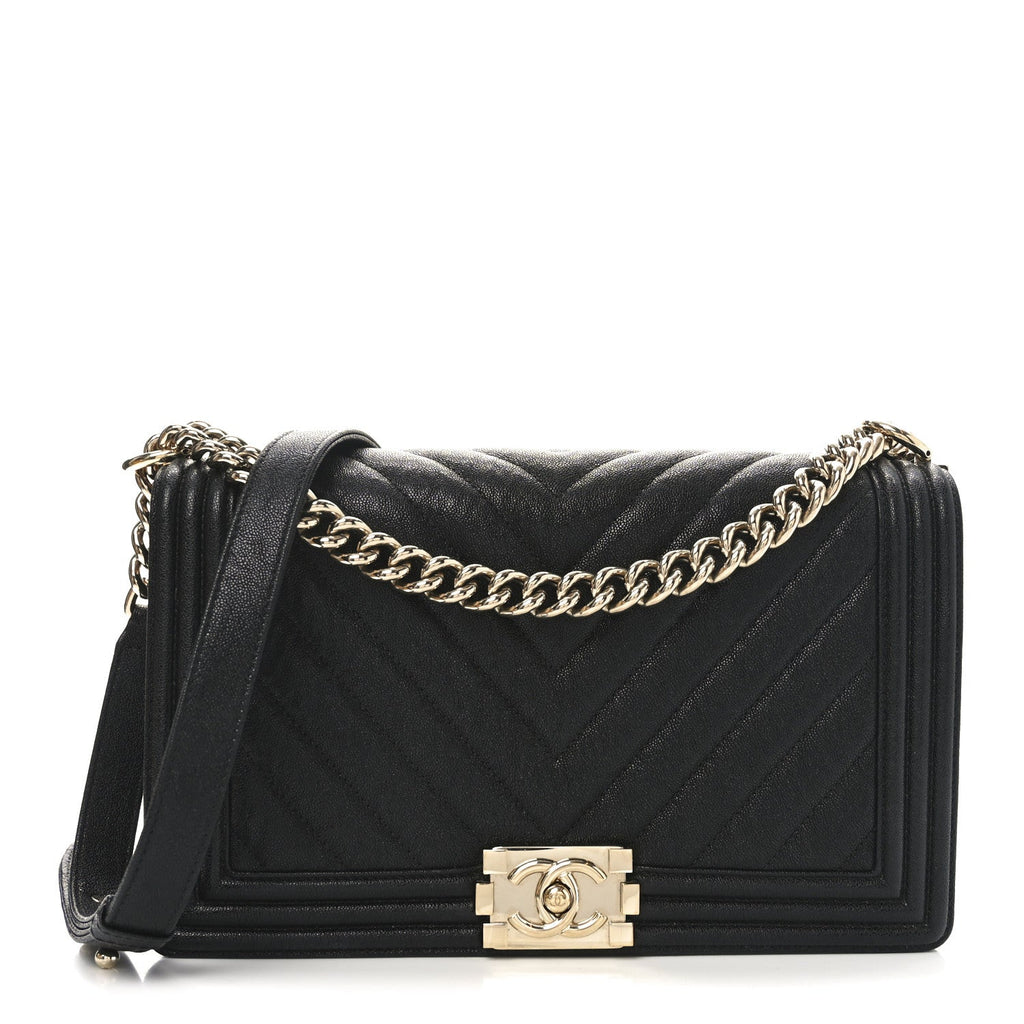 Caviar Chevron Quilted New Medium Boy Flap Black