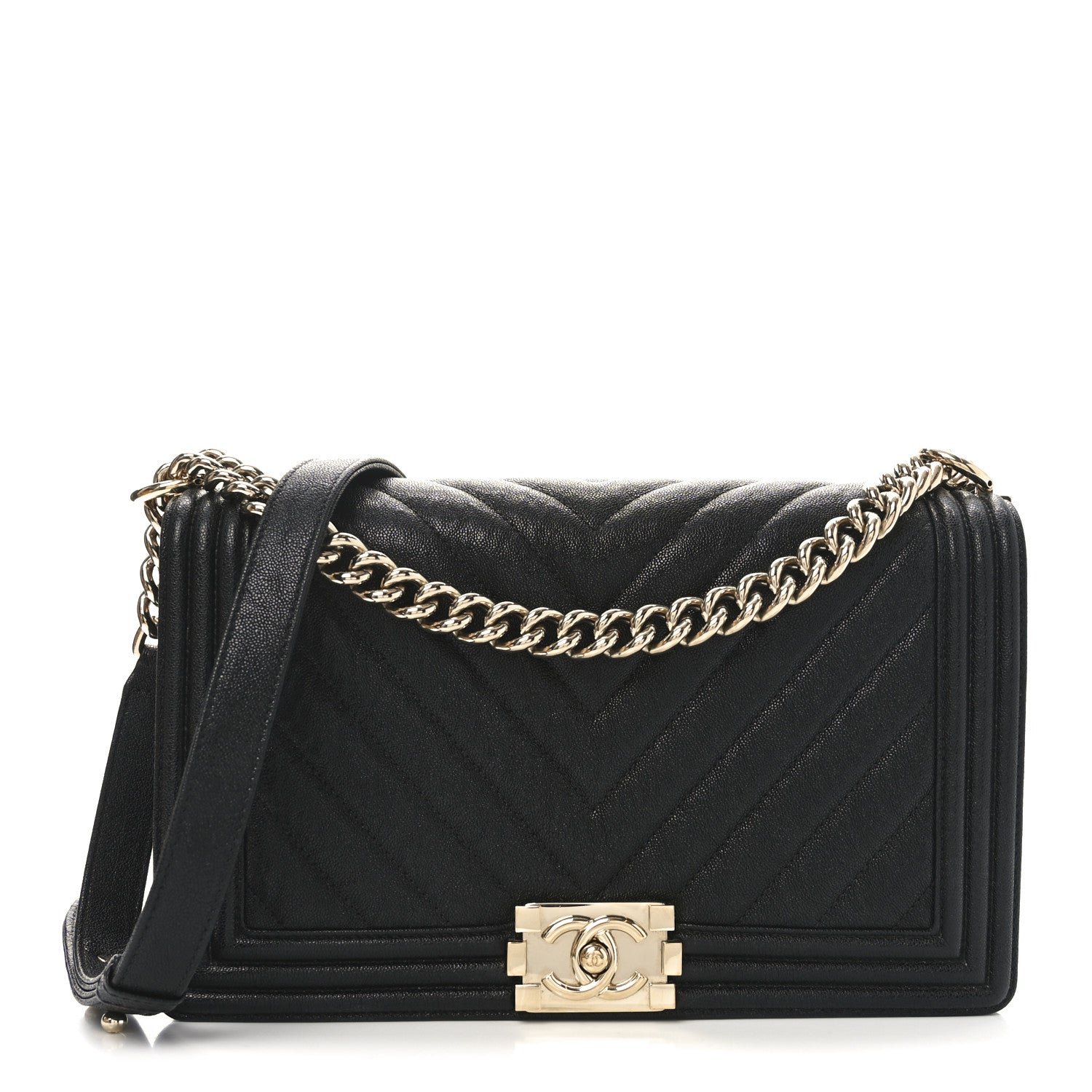 Caviar Chevron Quilted New Medium Boy Flap Black