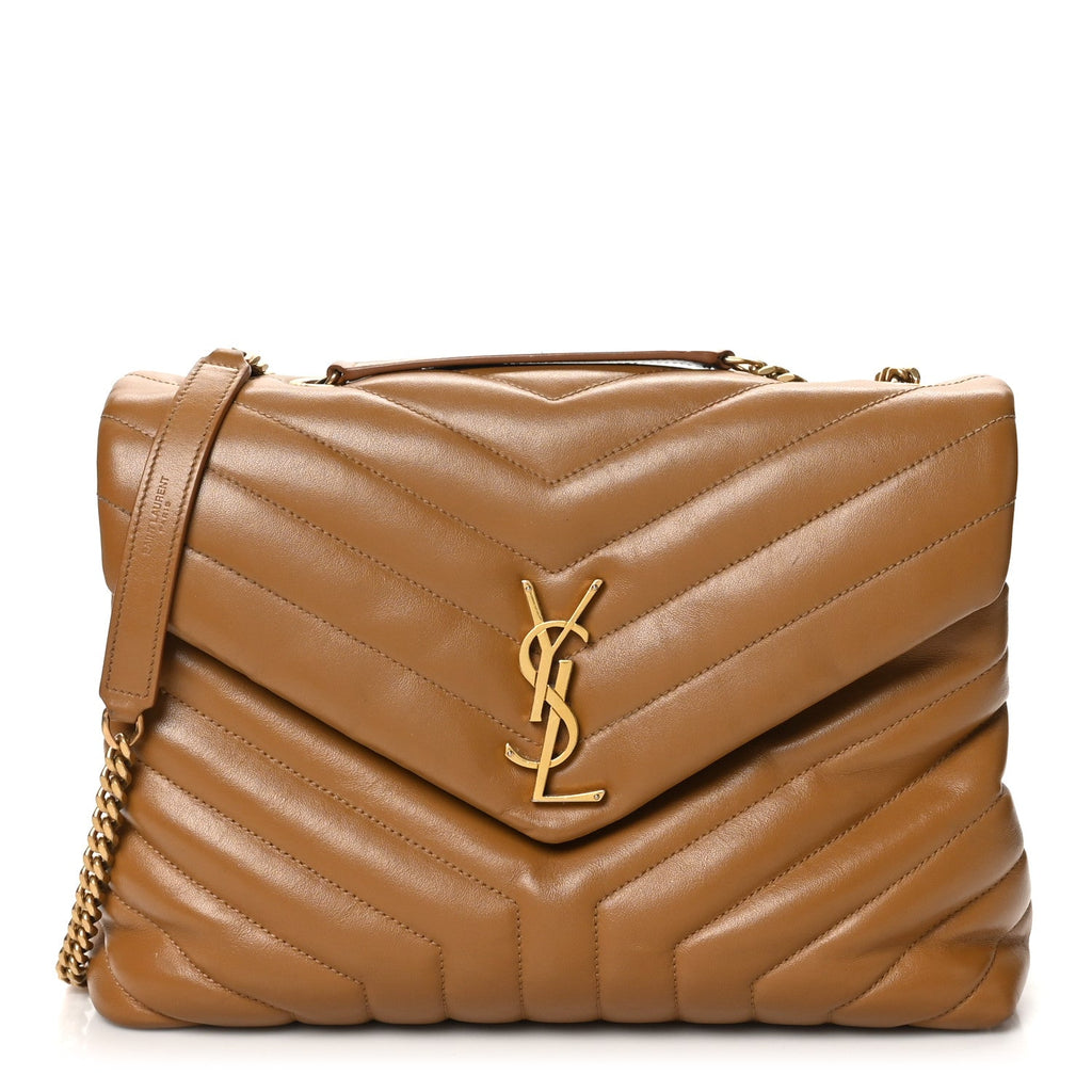 Calfskin Y Quilted Monogram Medium Loulou Chain Satchel Dark Natural