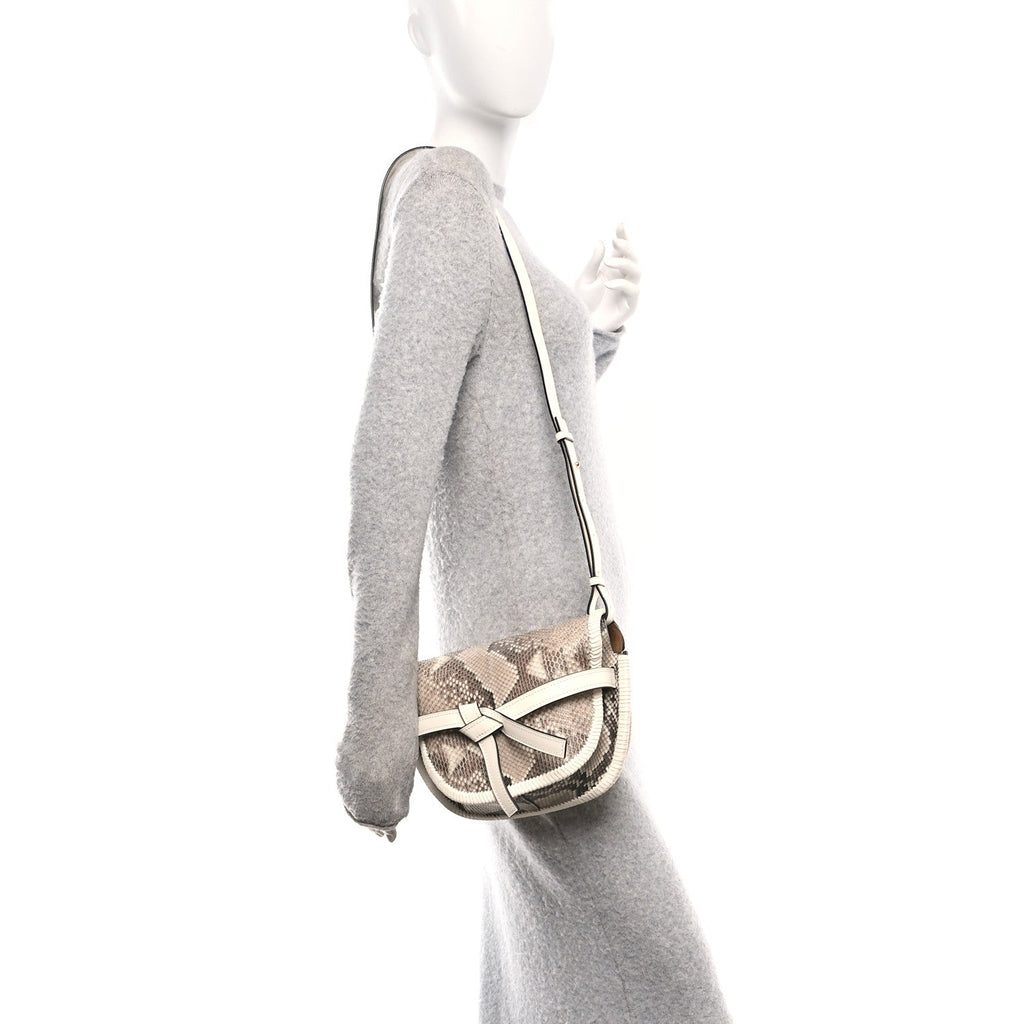Snakeskin Calfskin Whipstitch Small Gate Crossbody Bag Ivory
