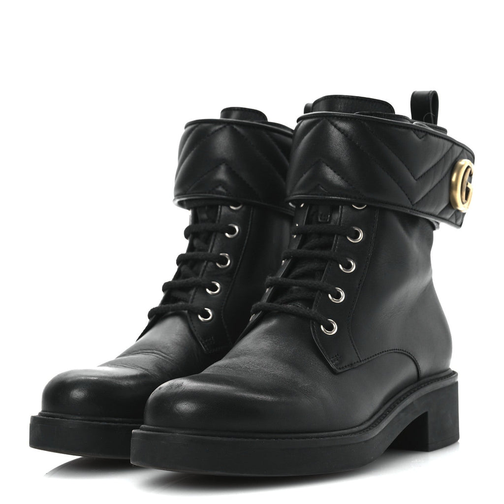 Flores Calfskin Nappa Matelasse GG 40mm Ankle Boots 37.5 Black
