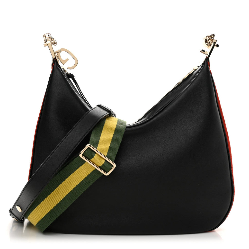 Aria Calfskin Web Large Attache Shoulder Bag Black