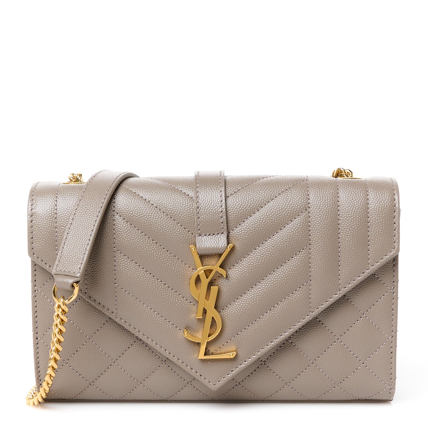 Grain De Poudre Textured Mixed Matelasse Triquilt Small Monogram Satchel Greyish Brown