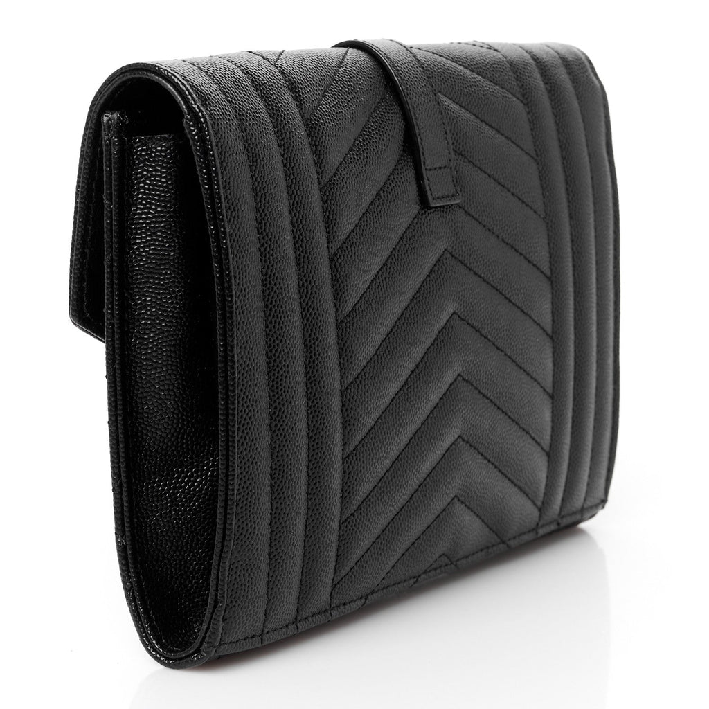 Grain De Poudre Textured Mixed Matelasse Triquilt Monogram Clutch Black