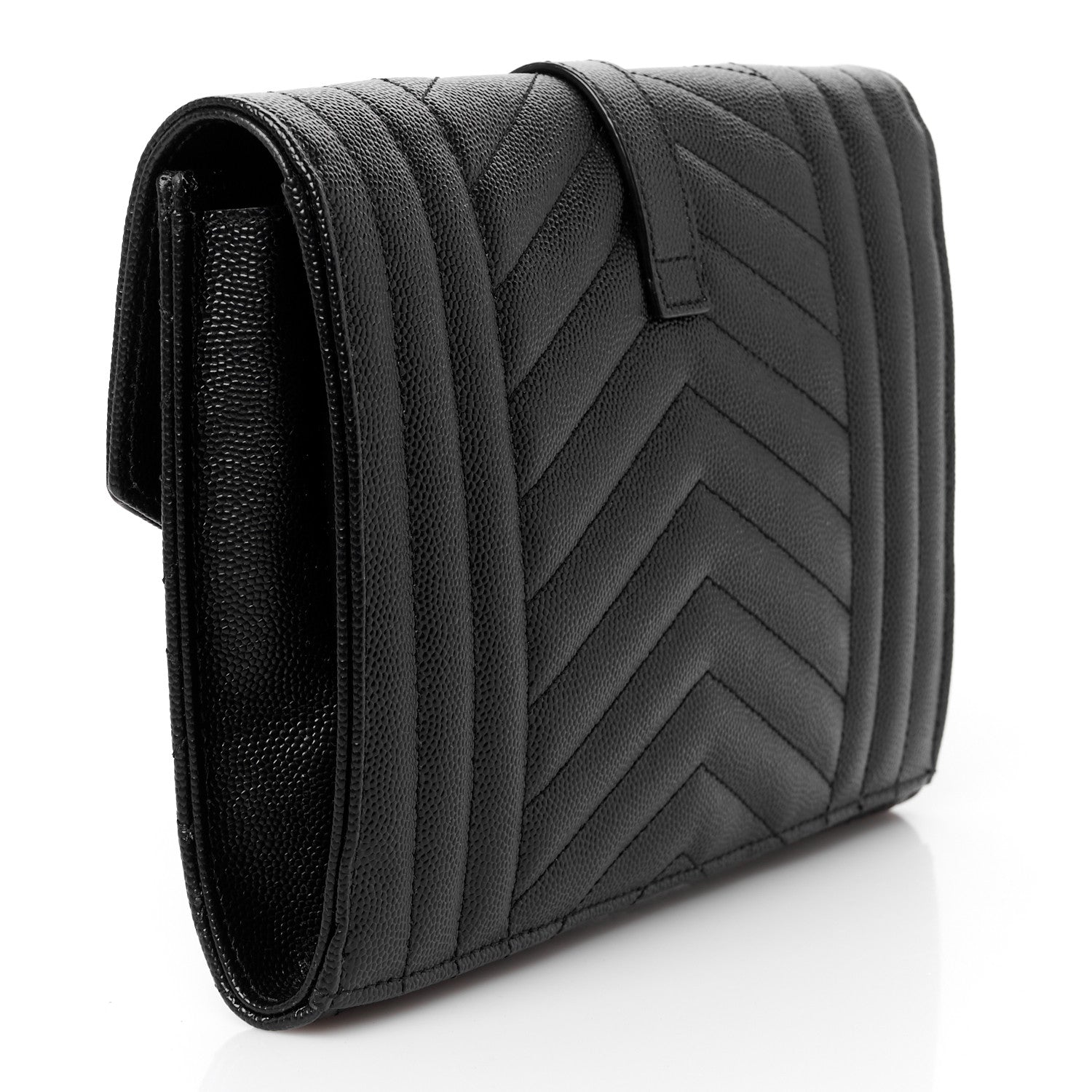 Grain De Poudre Textured Mixed Matelasse Triquilt Monogram Clutch Black
