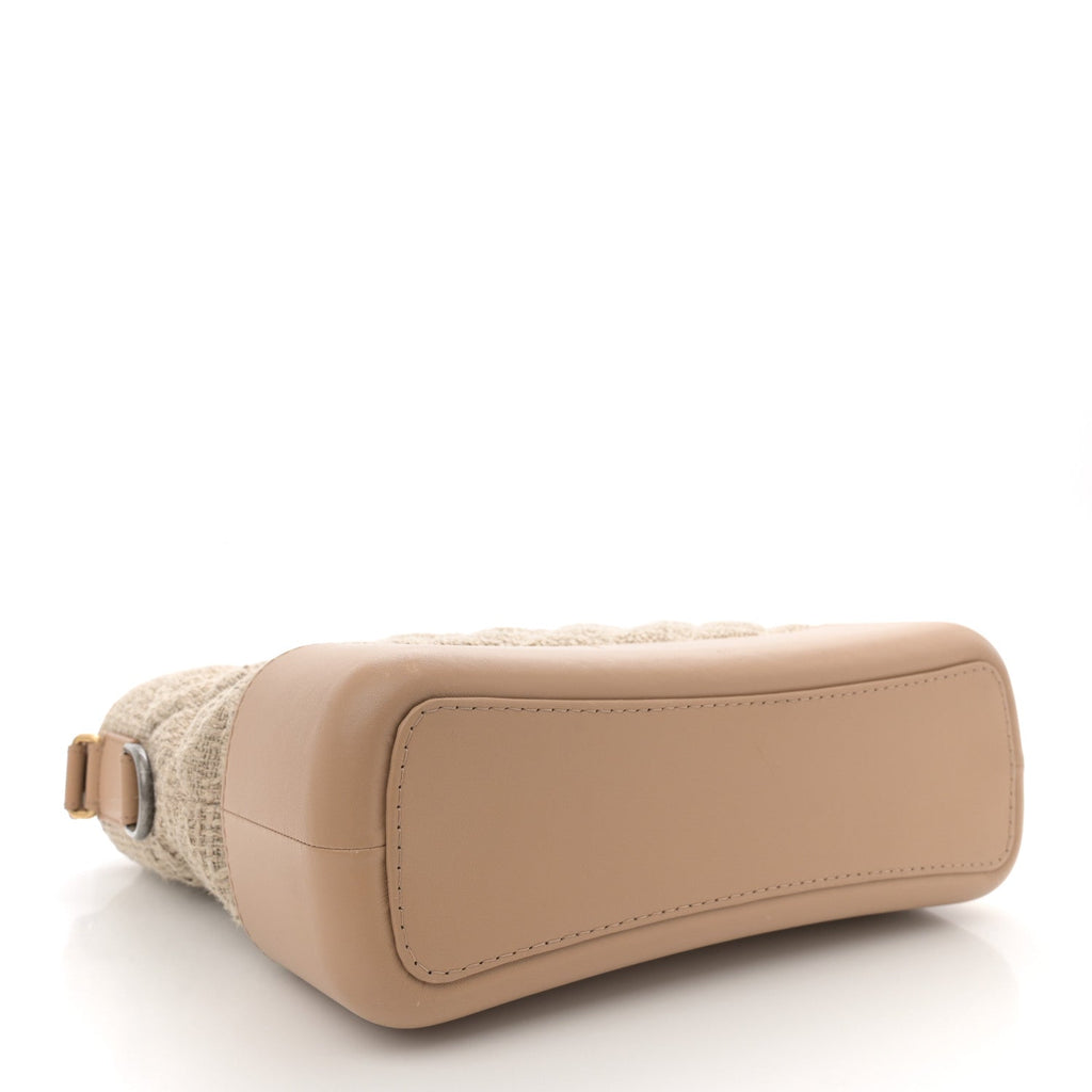 Tweed Calfskin Quilted Medium Gabrielle Hobo Beige