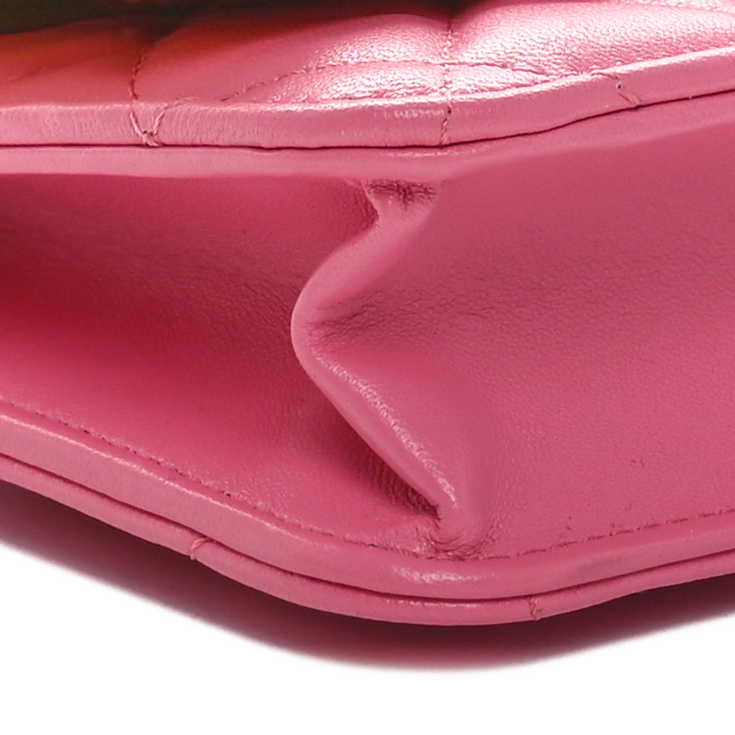 Lambskin Quilted Wallet On Chain WOC Pink Yellow