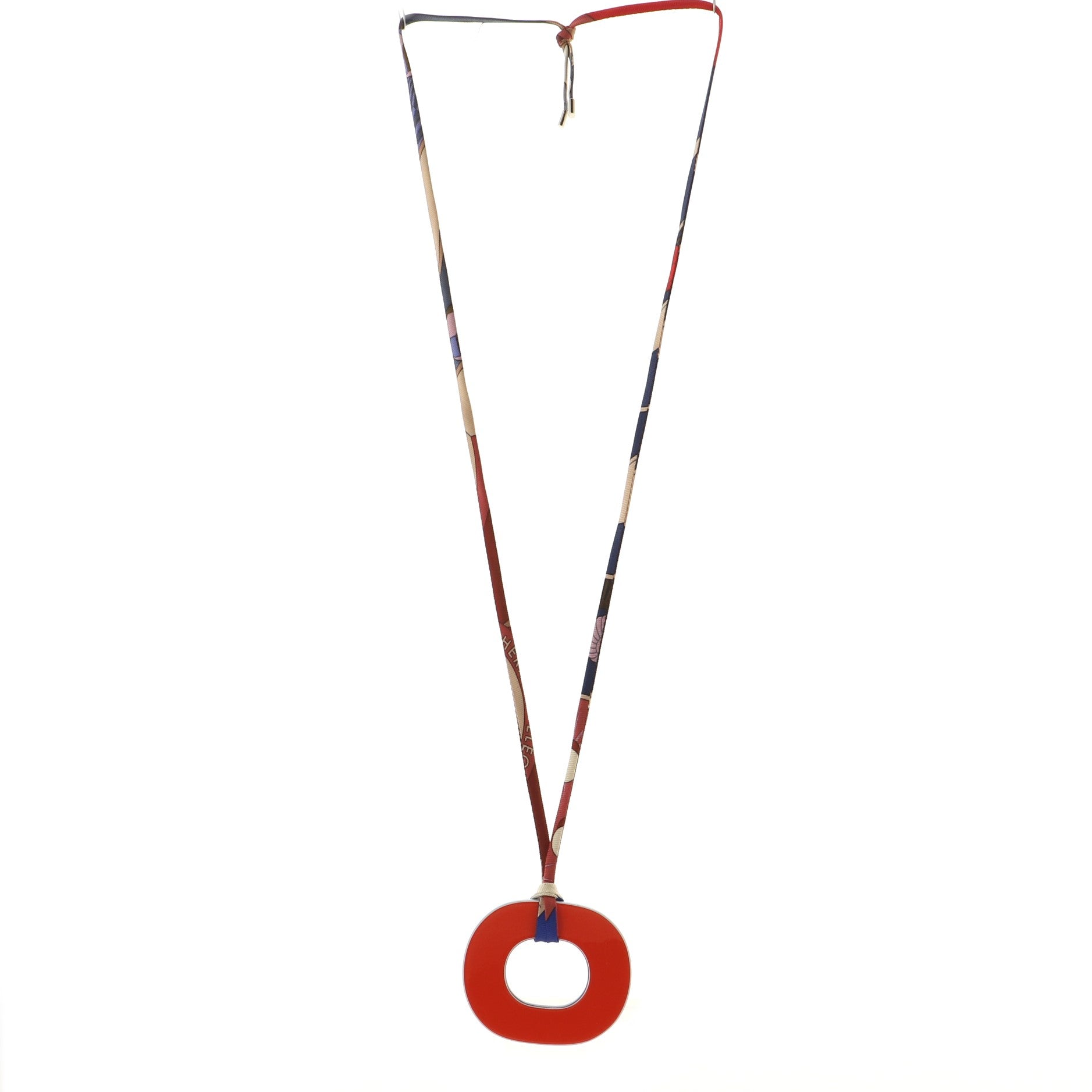 Isthme Pendant Necklace Lacquered Wood and Printed Silk