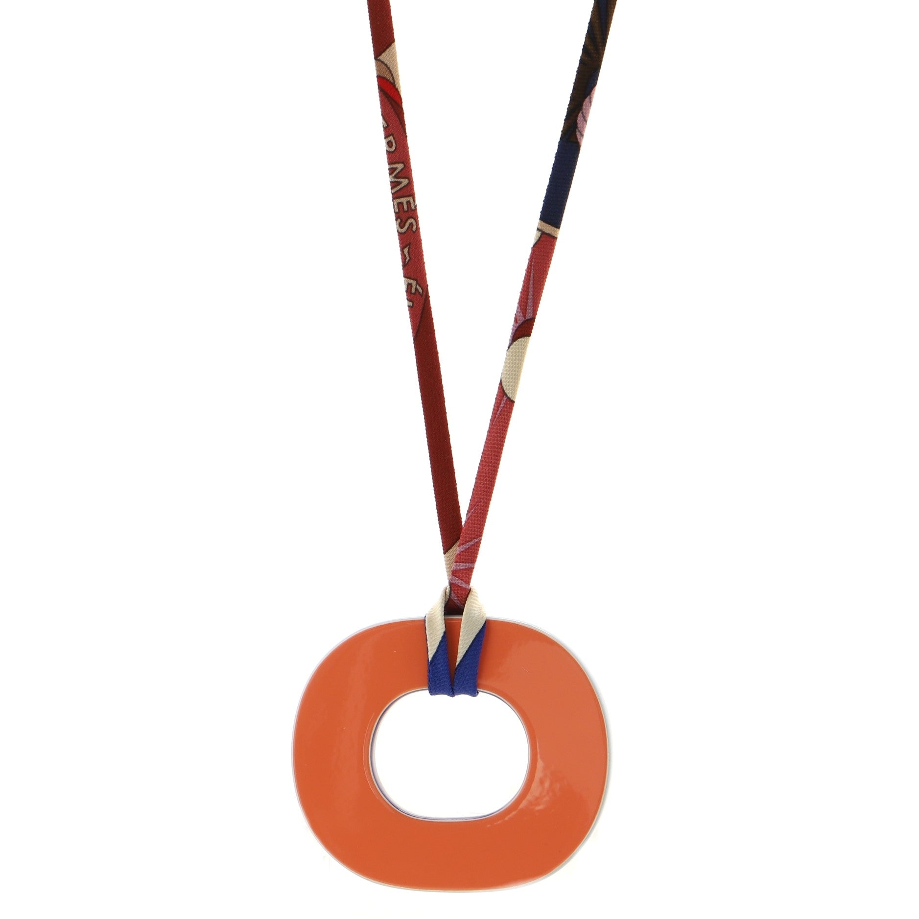 Isthme Pendant Necklace Lacquered Wood and Printed Silk