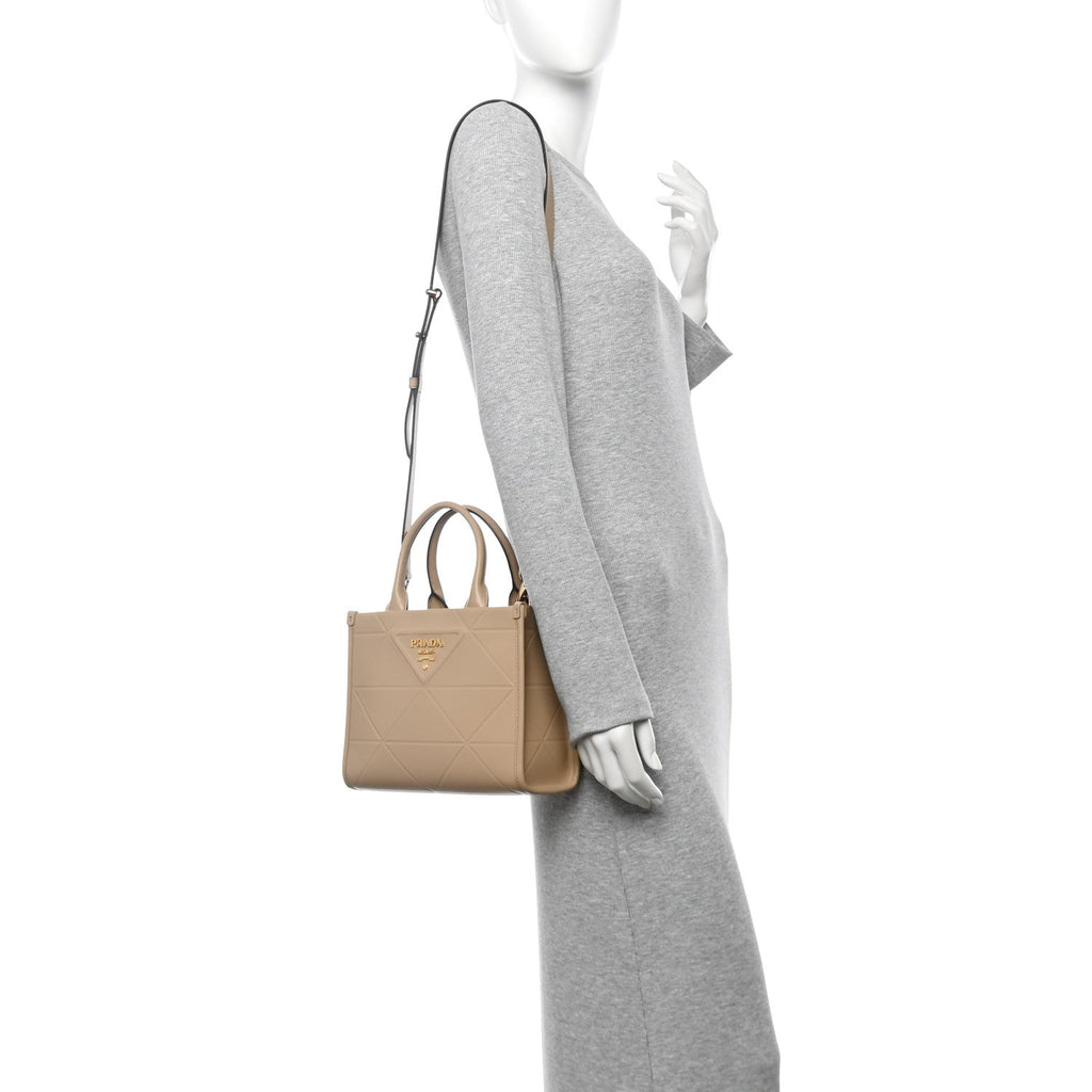 Soft Calfskin Triangolo Symbole Embossed Mini Tote Sabbia