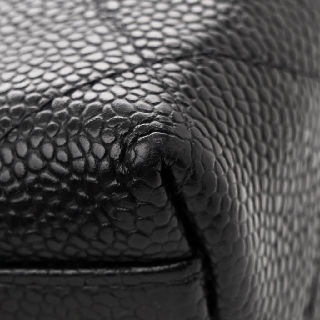Caviar Quilted Small Shopping Tote Black